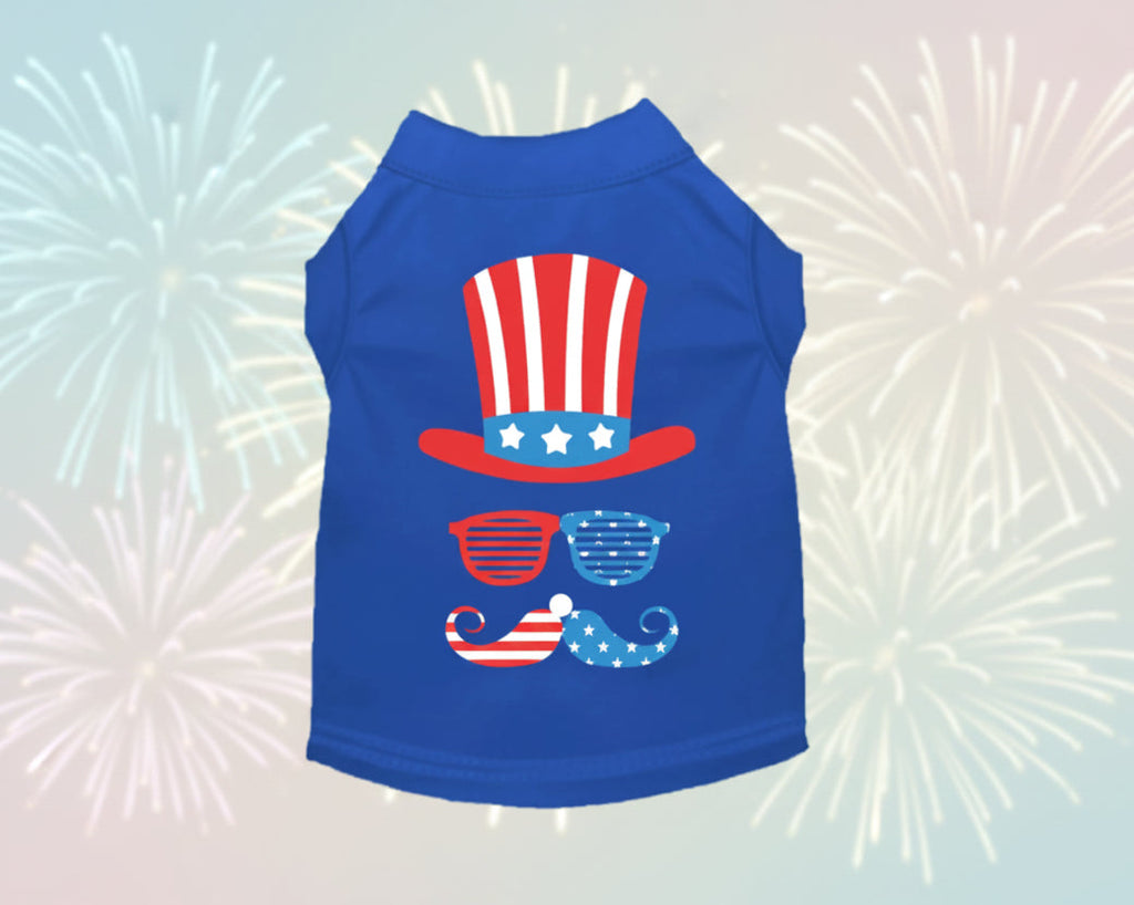 Uncle Sam Style Tee - Blue Patriotic Dog Shirt